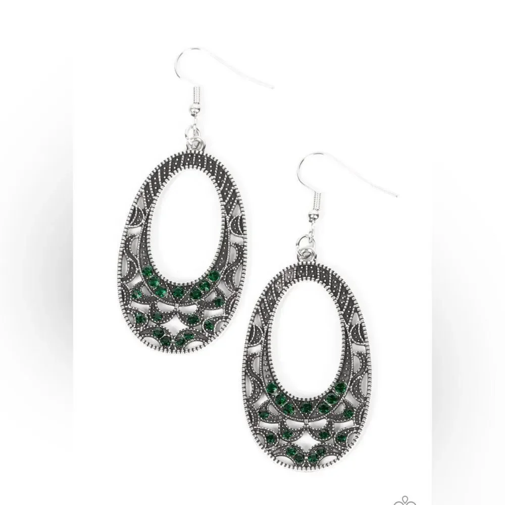 Paparazzi Colorful Moon Child Green Oval Earrings